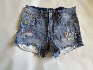 Grace High Waist Denim Shorts Womens 27 Blue Patchwork Distressed Cutoff Y2K